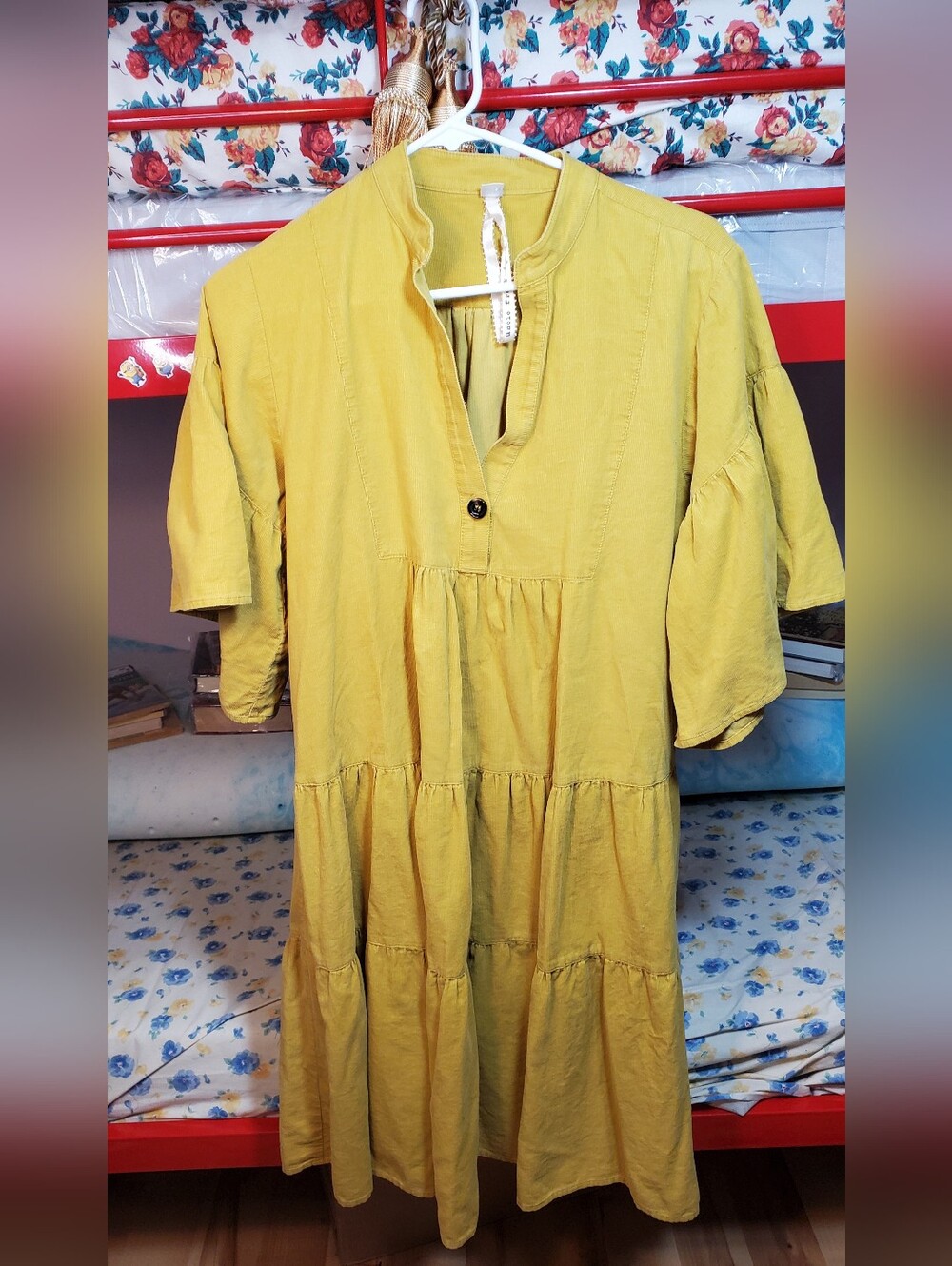 Uncle Frank Mustard Yellow Tiered Midi Dress Size Small